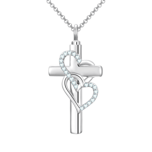 Hearts And Cross Cremation Necklace Sterling Silver