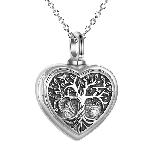 Tree Heart Cremation Locket Sterling Silver