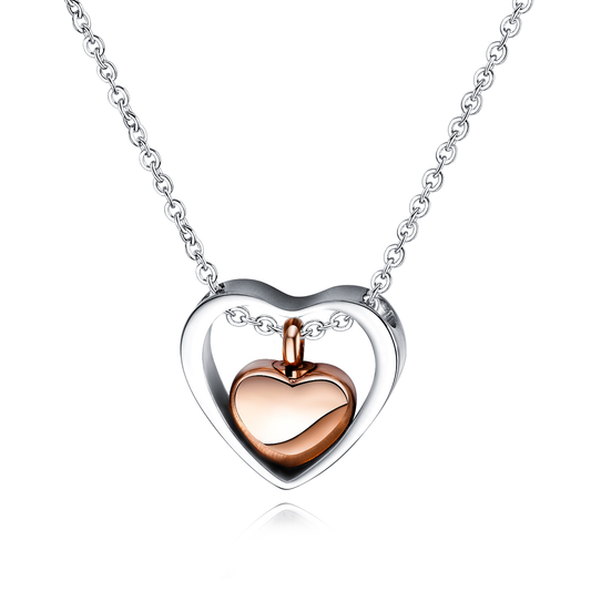Rose Gold Inner Heart Cremation Necklace Stainless Steel