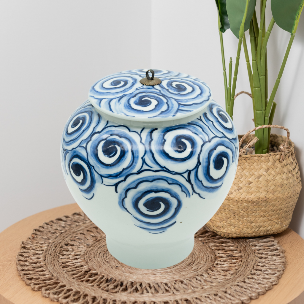 Circle Swirls Blue Porcelain Cremation Urn