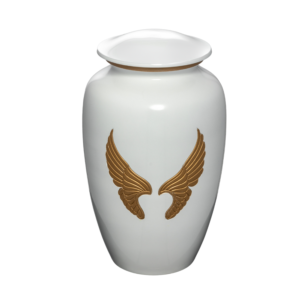 Gold Wings White Aluminium Urn