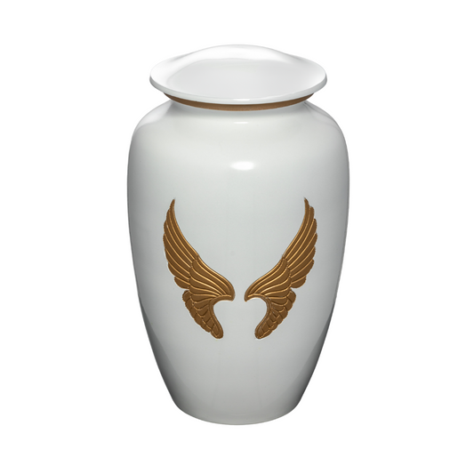 Gold Wings White Aluminium Urn
