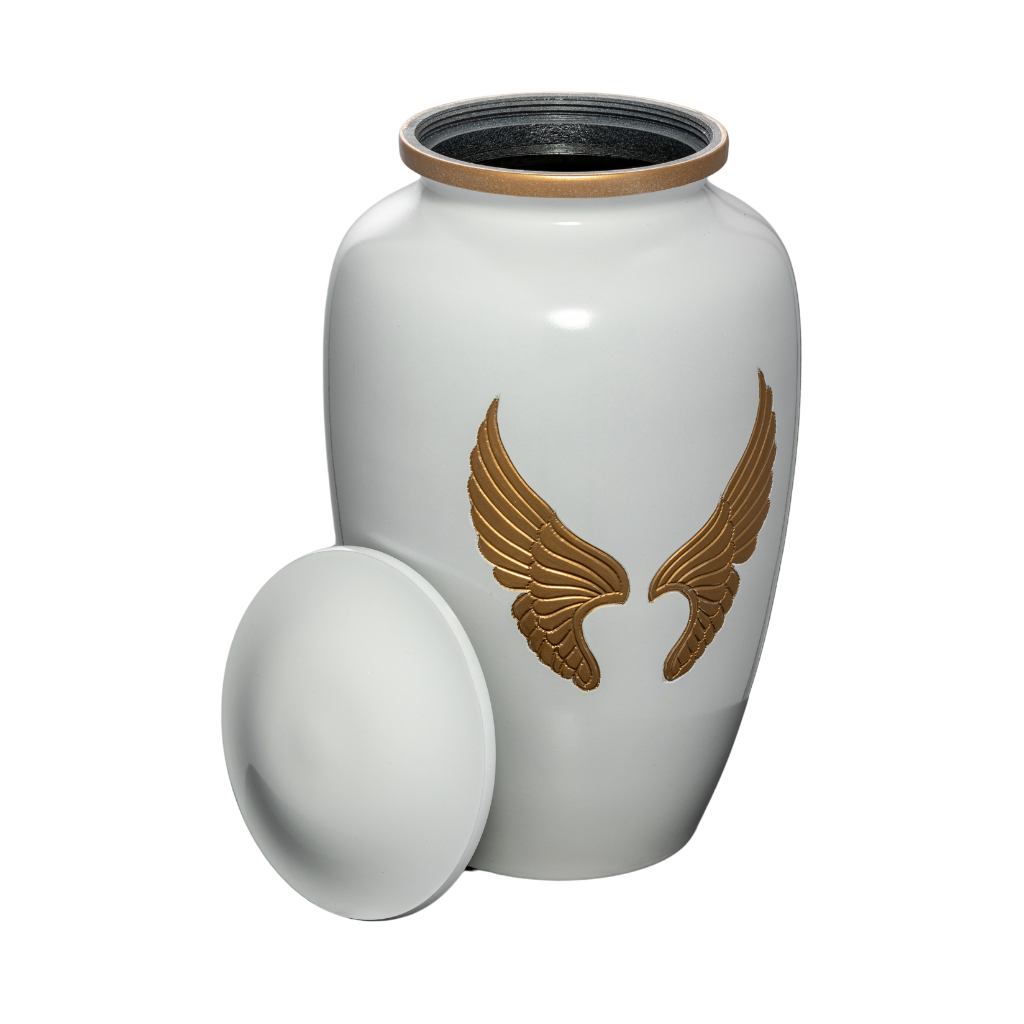 Gold Wings White Aluminium Urn