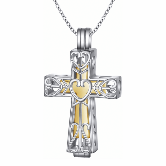 Hollow Gold Plated Cross Cremation Necklace Sterling Silver