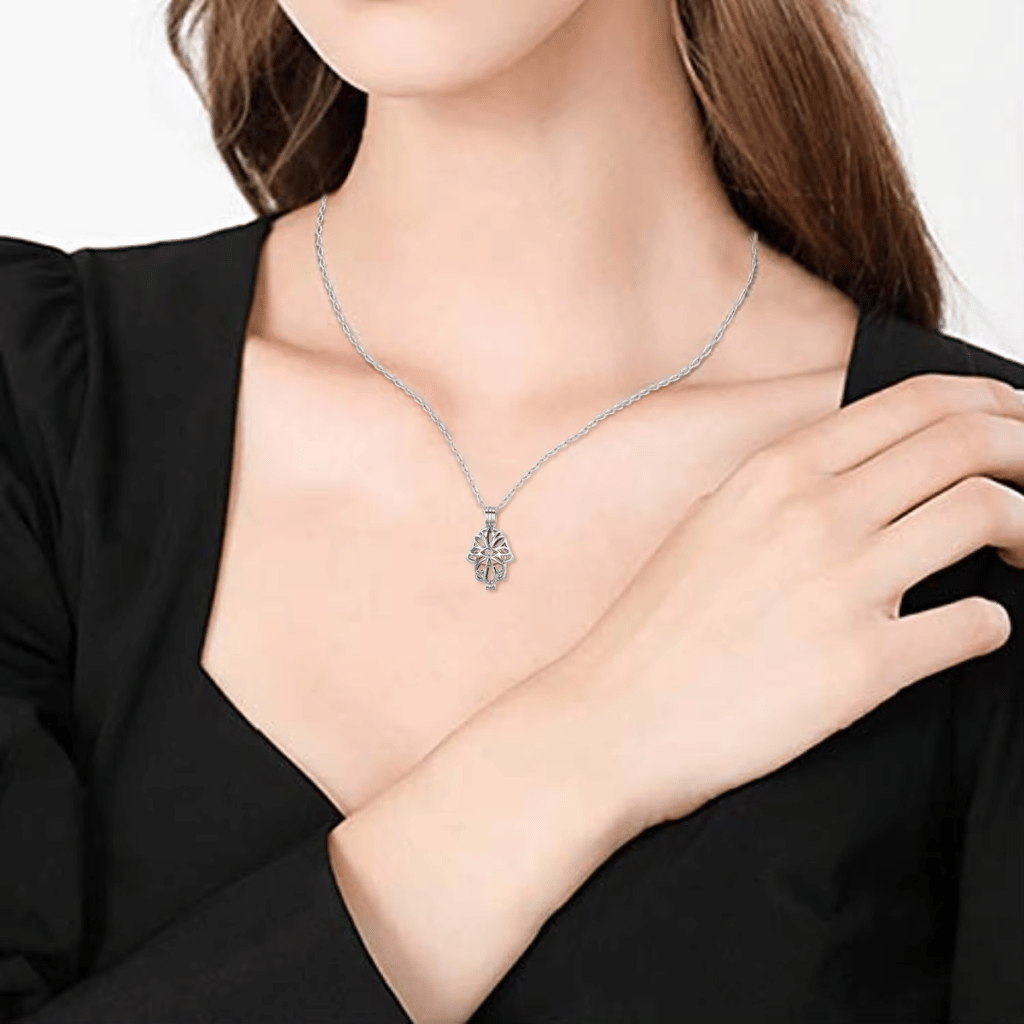 Hollow Rose Gold Egg Cremation Necklace Sterling Silver D2