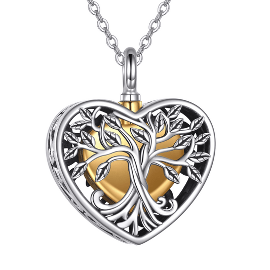 Hollow Gold Heart Tree Cremation Necklace Sterling Silver