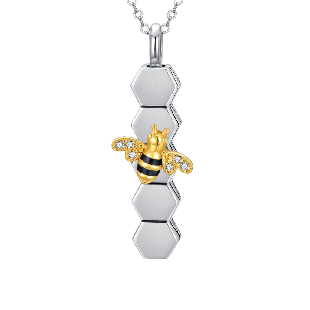 Honeycomb Bee Cremation Necklace Sterling Silver
