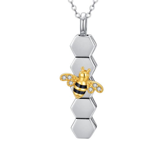 Honeycomb Bee Cremation Necklace Sterling Silver