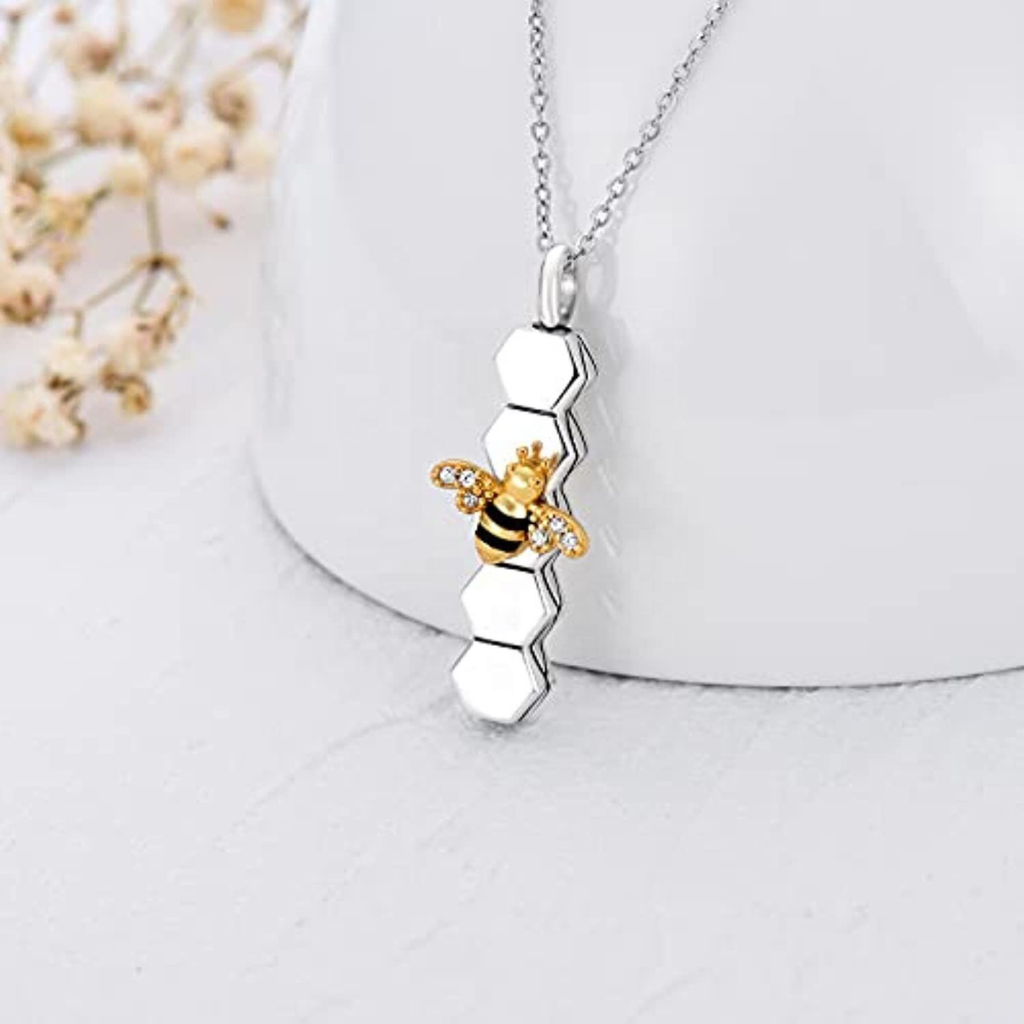 Honeycomb Bee Cremation Necklace Sterling Silver