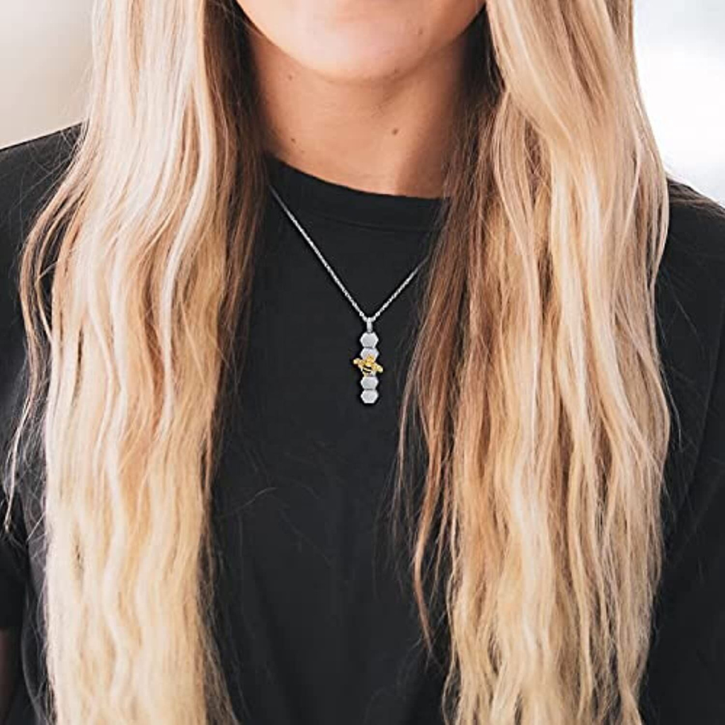 Honeycomb Bee Cremation Necklace Sterling Silver