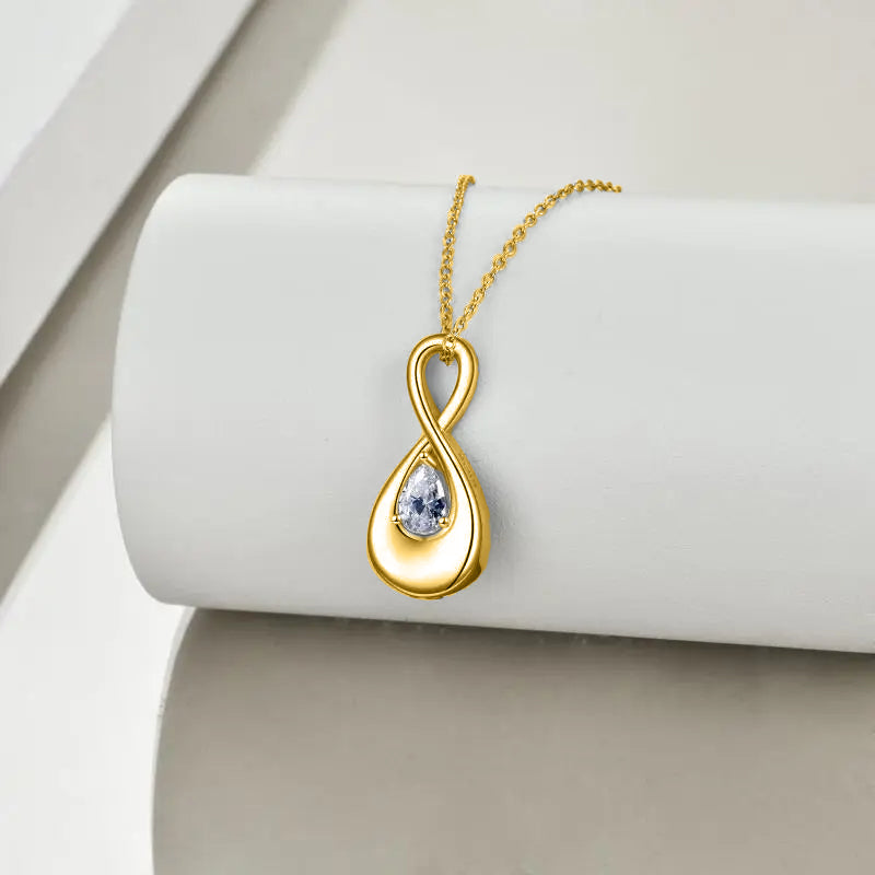 Blue Crystal Infinity Cremation Necklace Gold Vermeil
