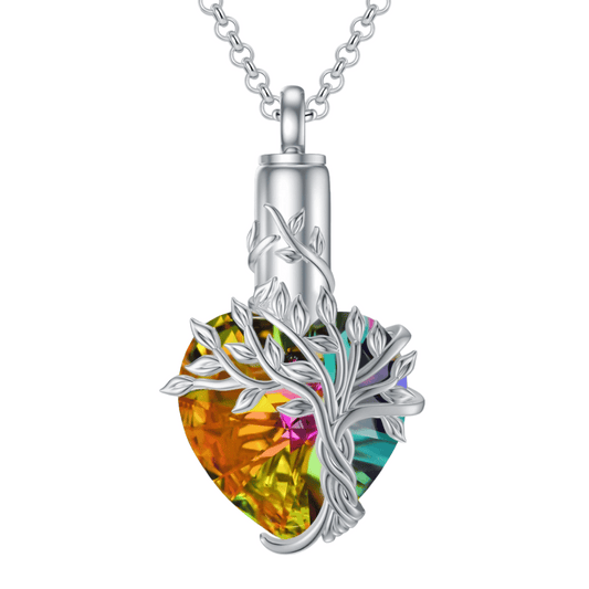 Multi Coloured Crystal Tree Cremation Necklace Sterling Silver