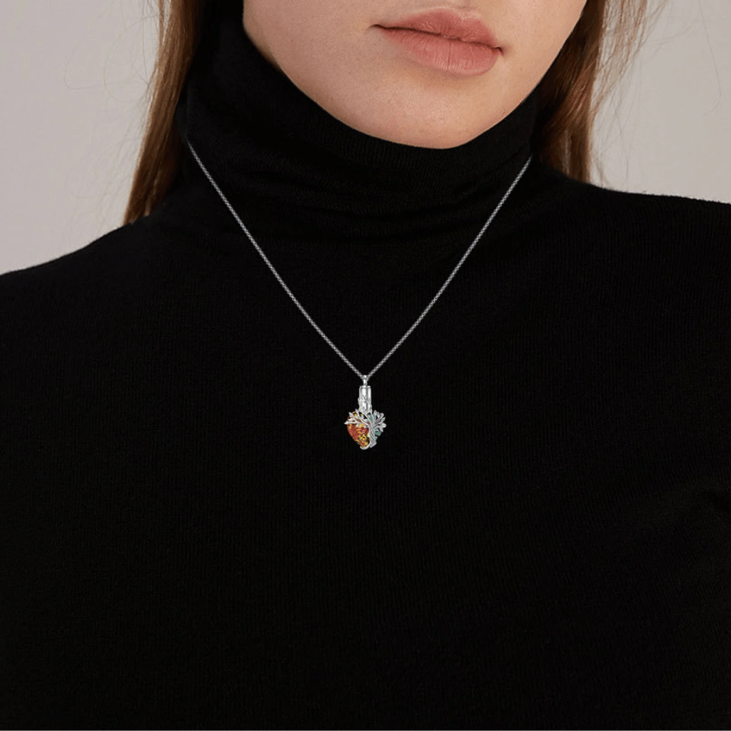Multi Coloured Crystal Tree Cremation Necklace Sterling Silver