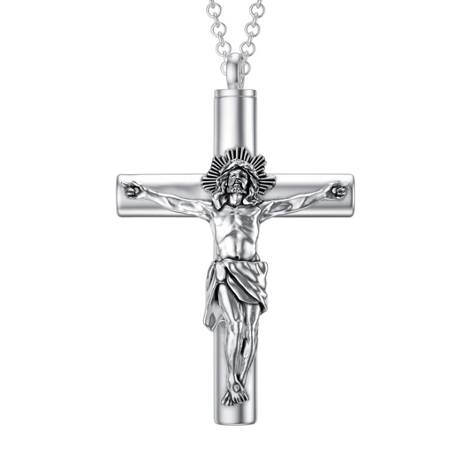 Jesus Cross Cremation Necklace Sterling Silver