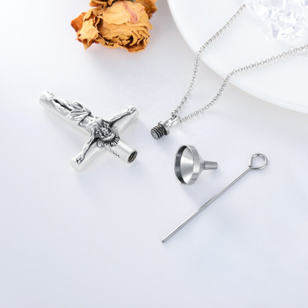 Jesus Cross Cremation Necklace Sterling Silver