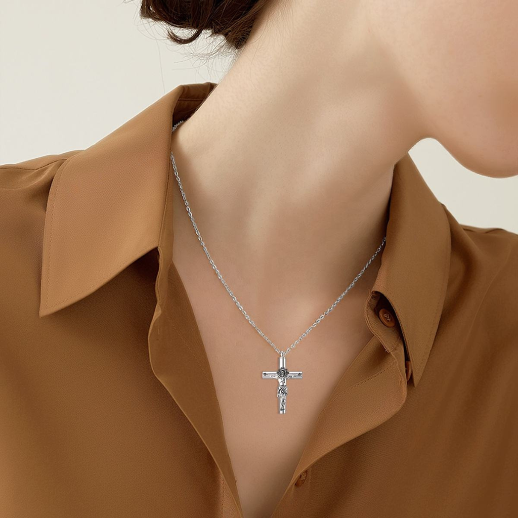 Jesus Cross Cremation Necklace Sterling Silver