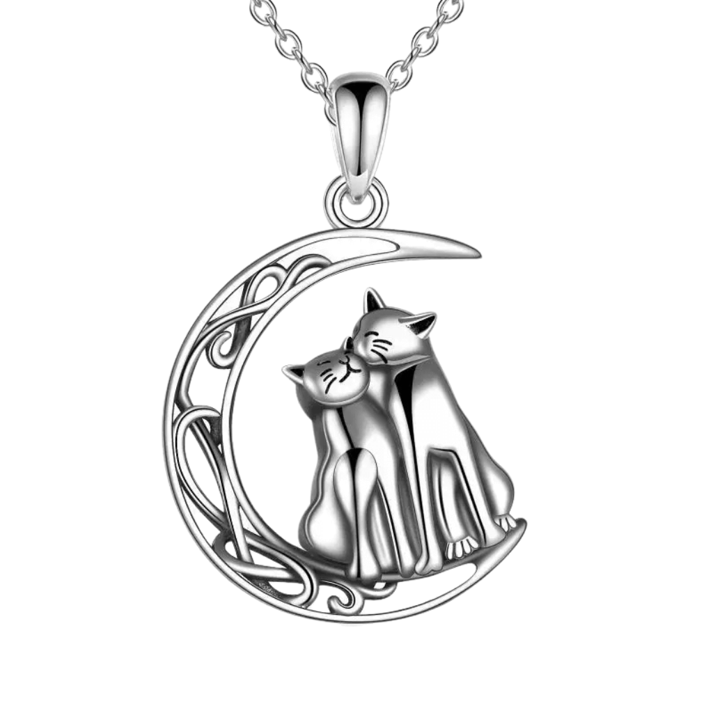 Runic Crescent Moon Cats Cremation Necklace Sterling Silver