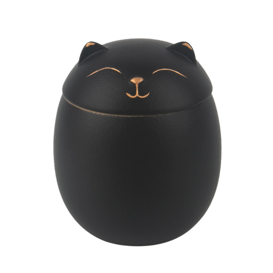 Black Rounded Cat Small Ceramic Urn