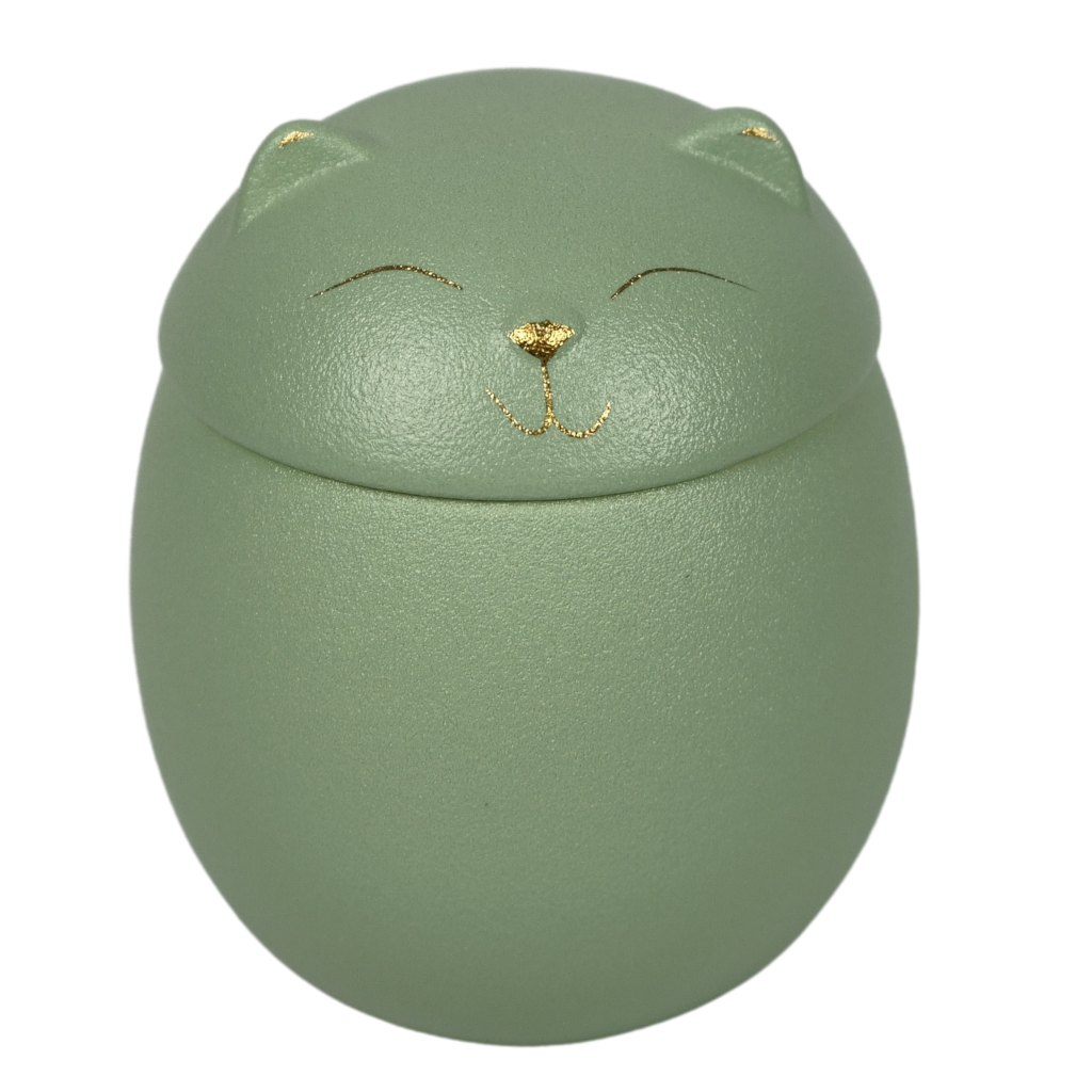 Green kitty comfort ceramic urn