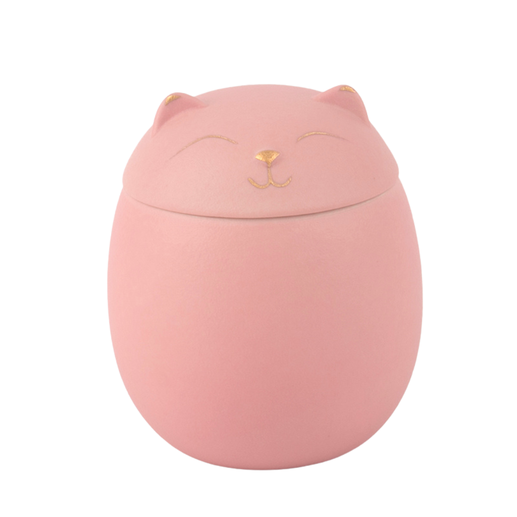 Pink Rounded Cat Small Ceramic Urn