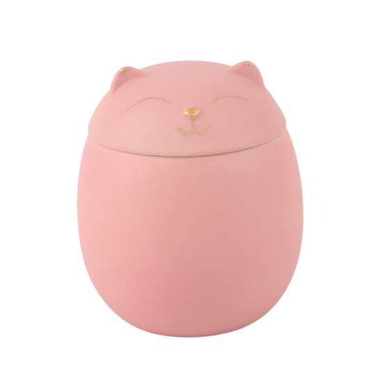 Pink Rounded Cat Small Ceramic Urn