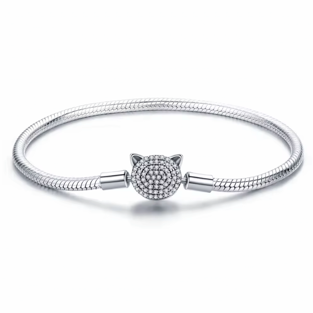 Cat Charm Holder Bracelet Sterling Silver