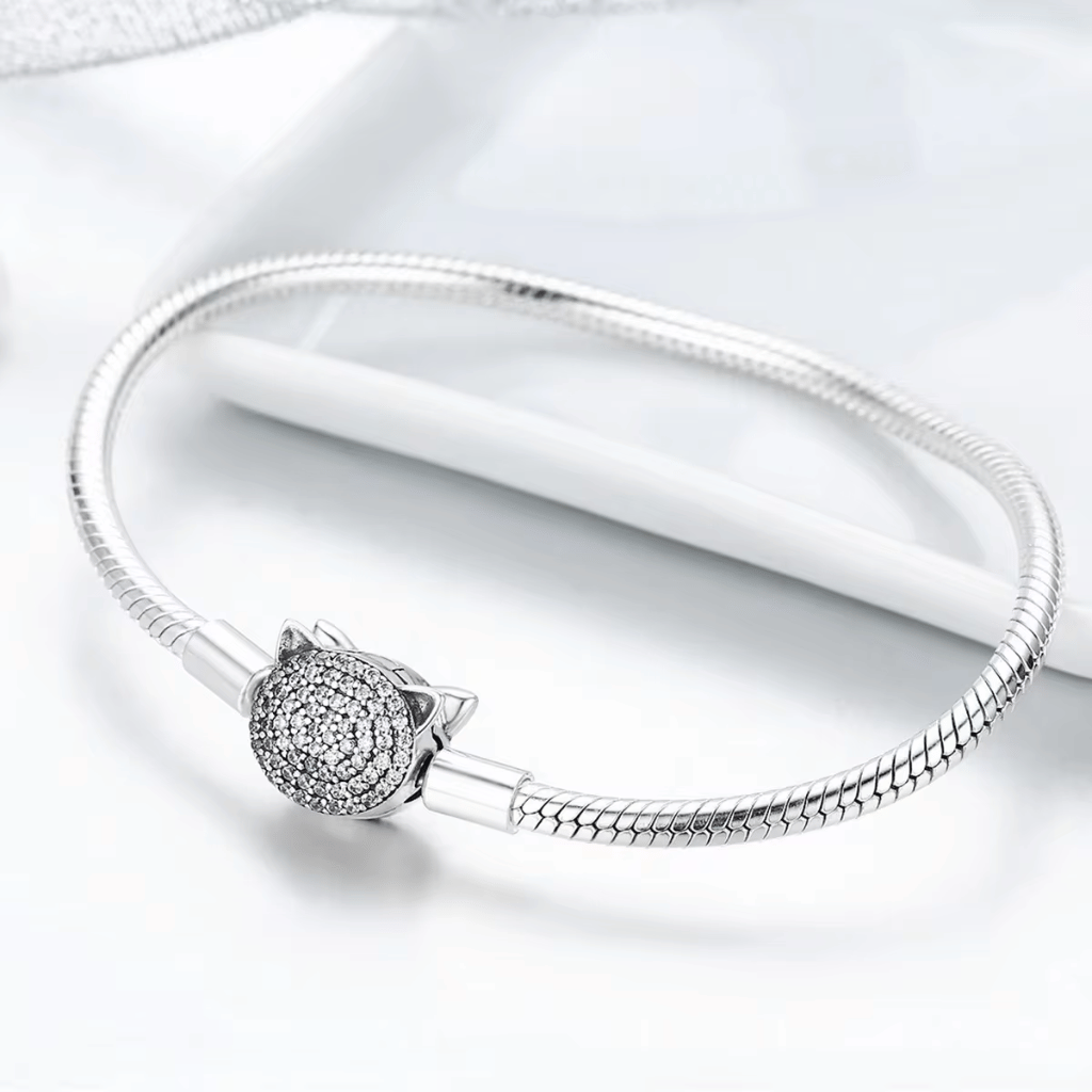 Cat Charm Holder Bracelet Sterling Silver