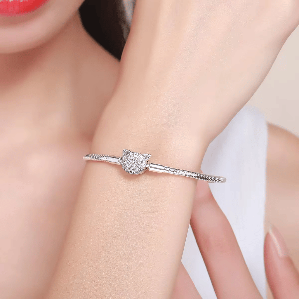 Cat Charm Holder Bracelet Sterling Silver