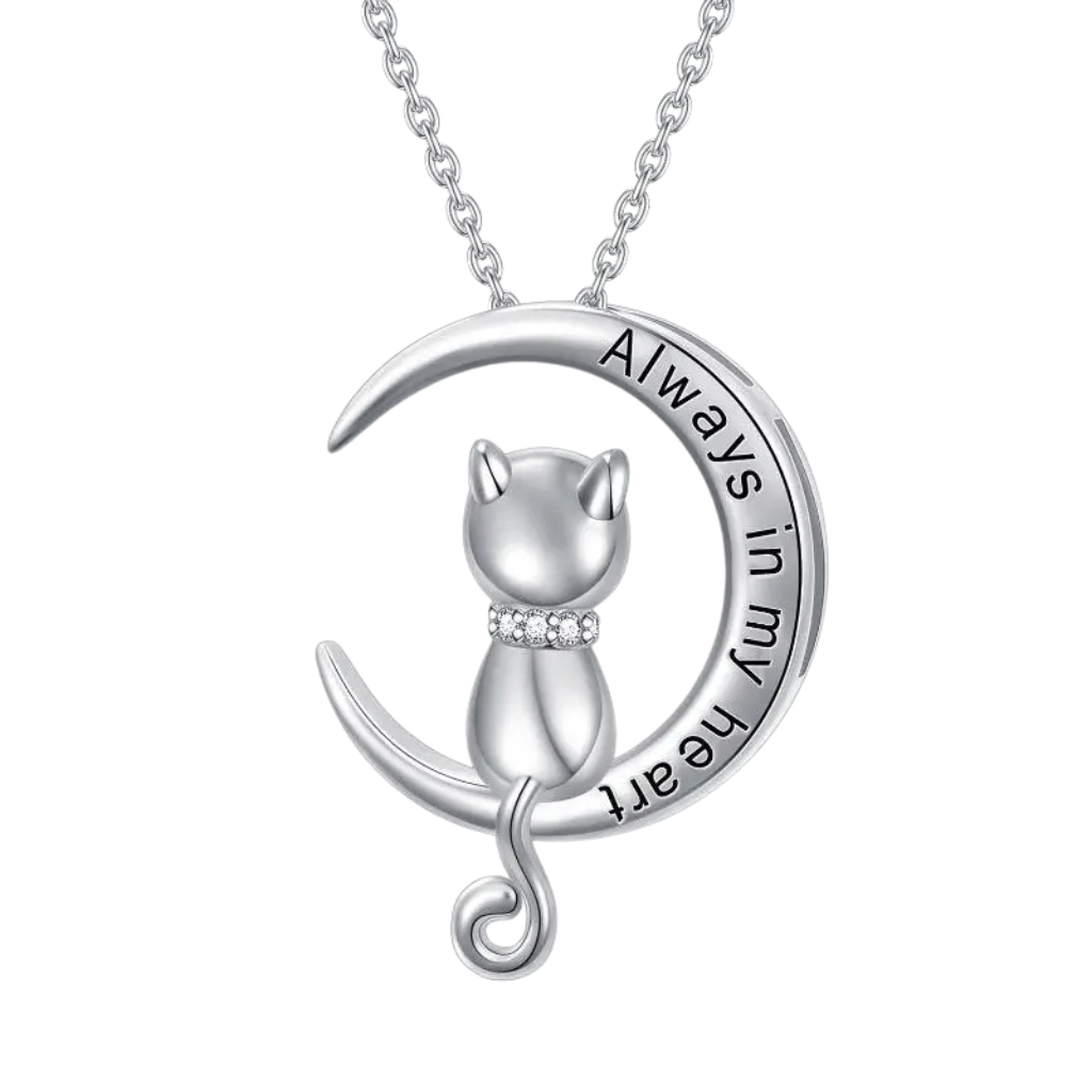 inscribed Crescent Moon Cat Cremation Necklace Sterling Silver