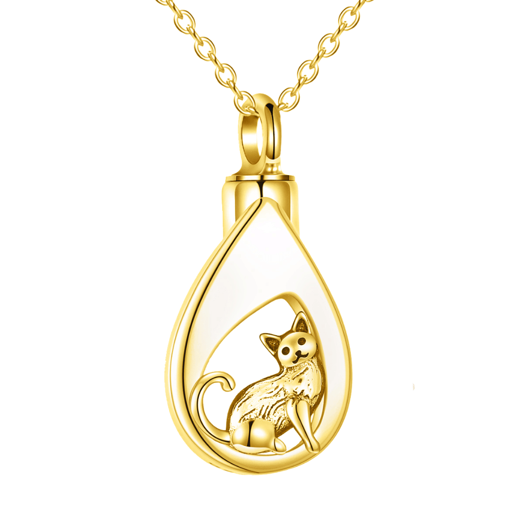 Cat Tear Cremation Necklace Gold Vermeil