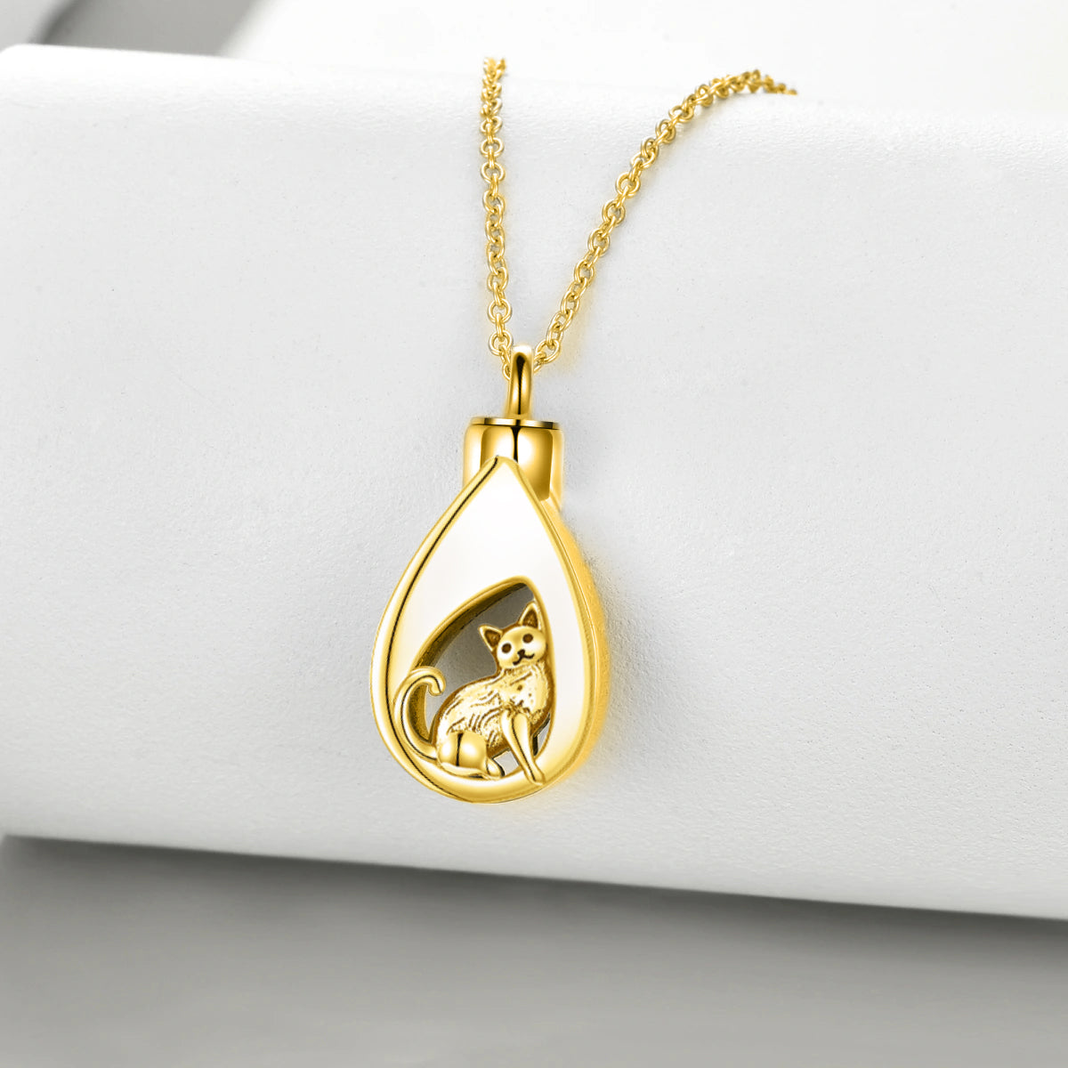 Cat Tear Cremation Necklace Gold Vermeil
