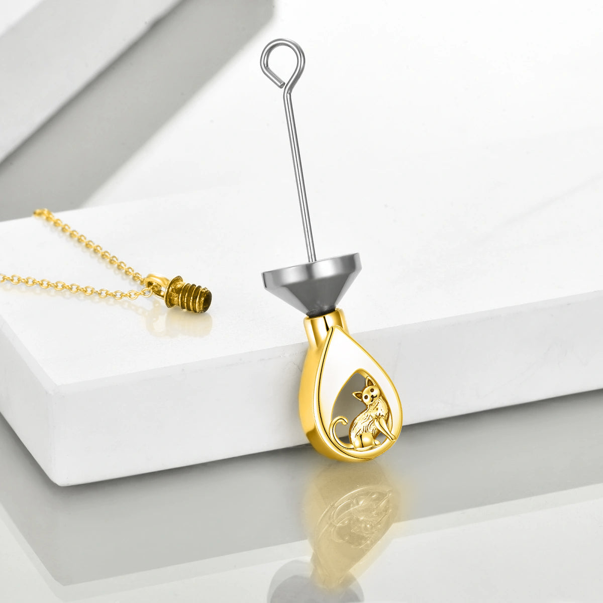 Cat Tear Cremation Necklace Gold Vermeil