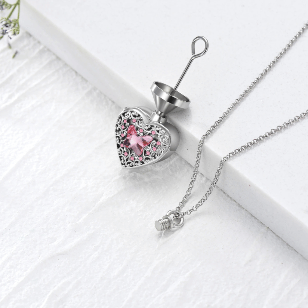 Purple Crystal Heart Cremation Locket Sterling Silver