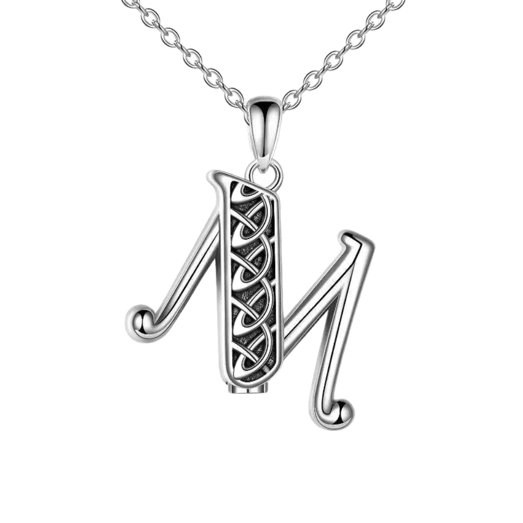 Letter M Cremation Necklace Sterling Silver