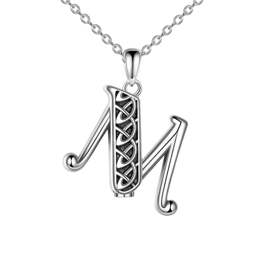 Letter M Cremation Necklace Sterling Silver