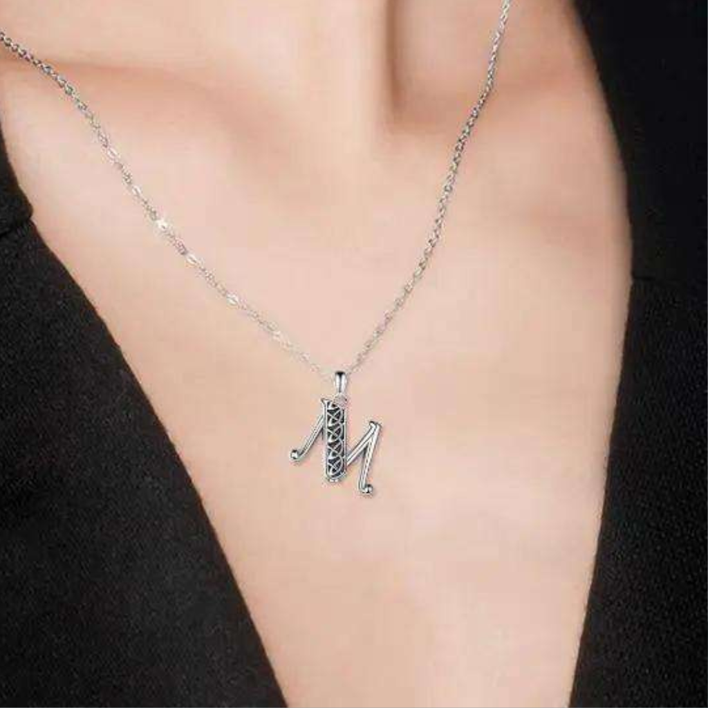 Letter M Cremation Necklace Sterling Silver