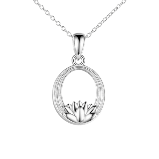 Hollow Lotus Oval Cremation Necklace Sterling Silver