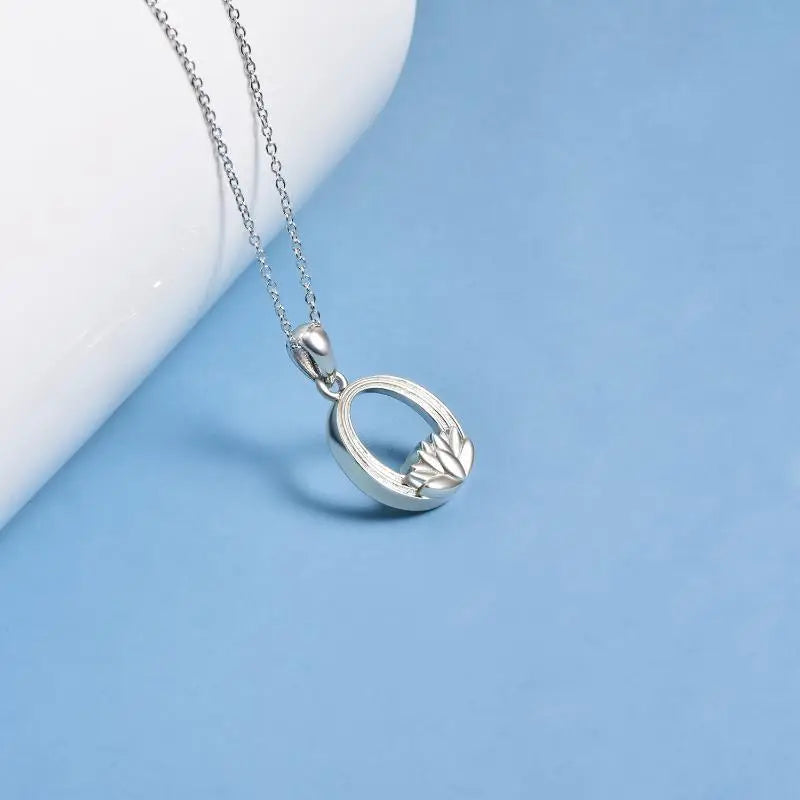 Hollow Lotus Oval Cremation Necklace Sterling Silver