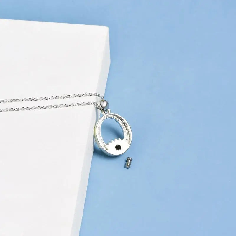 Hollow Lotus Oval Cremation Necklace Sterling Silver