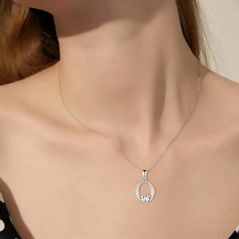Hollow Lotus Oval Cremation Necklace Sterling Silver