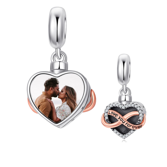 Love Heart Picture Frame Cremation Charm Sterling Silver