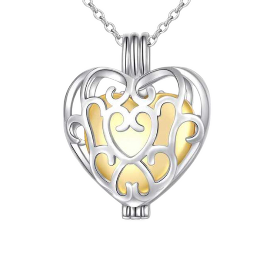 Inner Golden Heart Cremation Necklace Sterling Silver
