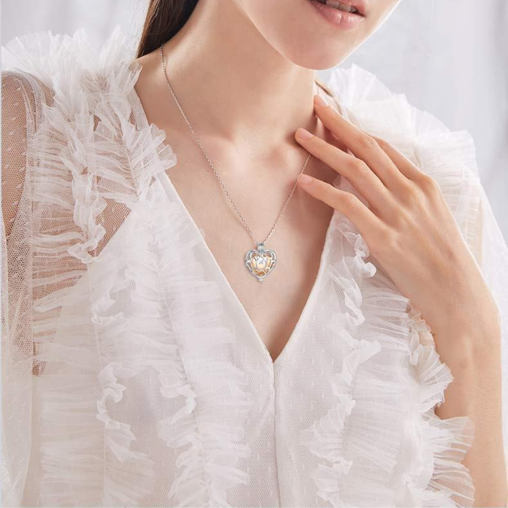 Inner Golden Heart Cremation Necklace Sterling Silver