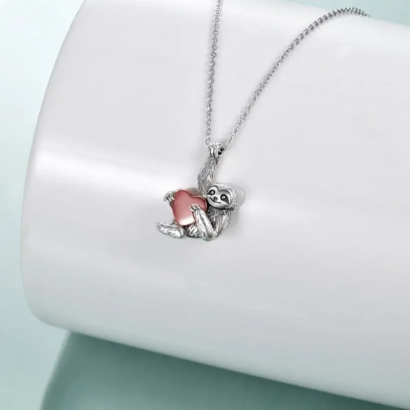 Sloth Heart Cremation Necklace Sterling Silver