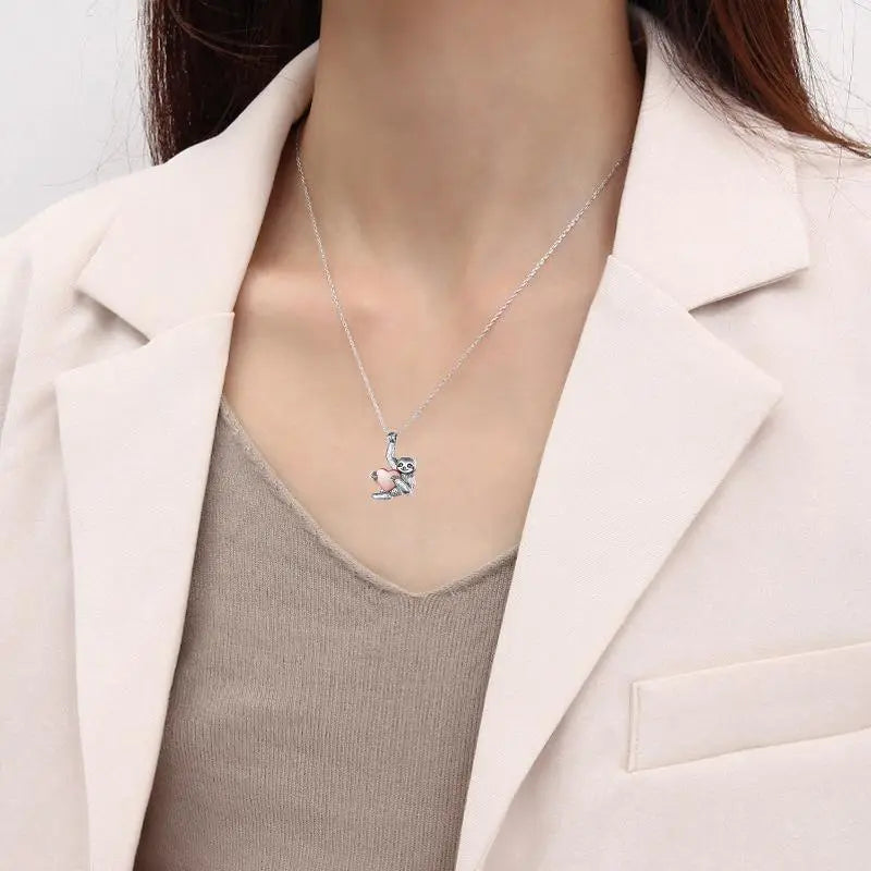 Sloth Heart Cremation Necklace Sterling Silver