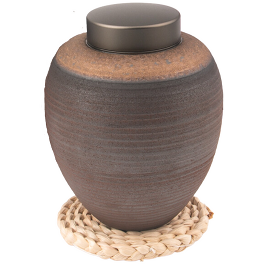 Metal Lid Rounded Rustic Small Ceramic Urn