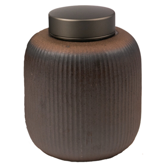 Metal Lid Oblong Rustic Small Ceramic Urn