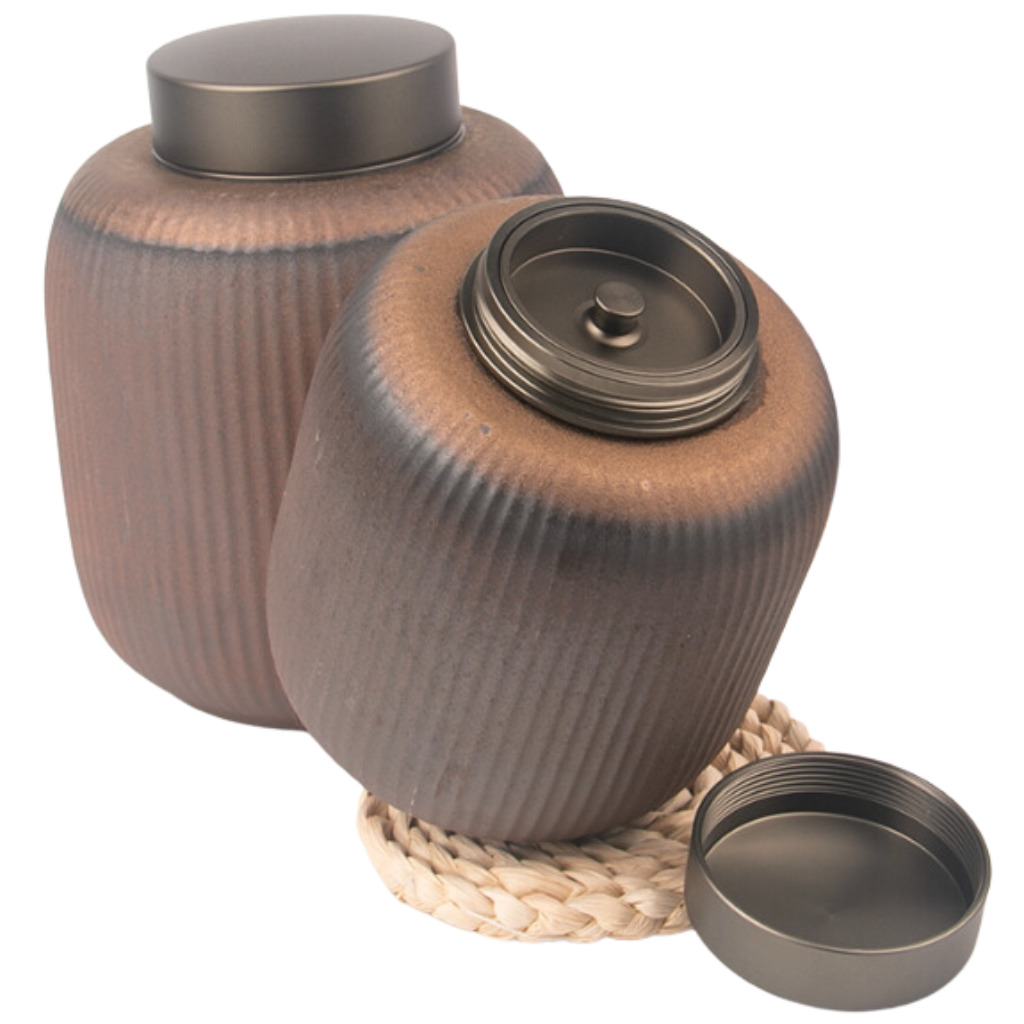 Metal Lid Oblong Rustic Small Ceramic Urn
