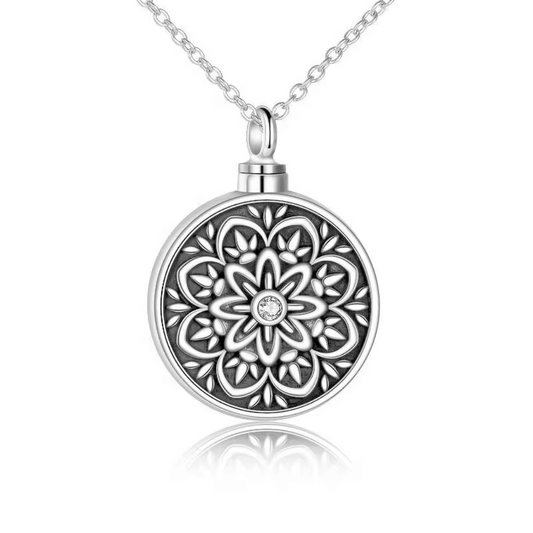 Mandala Cremation Necklace Sterling Silver