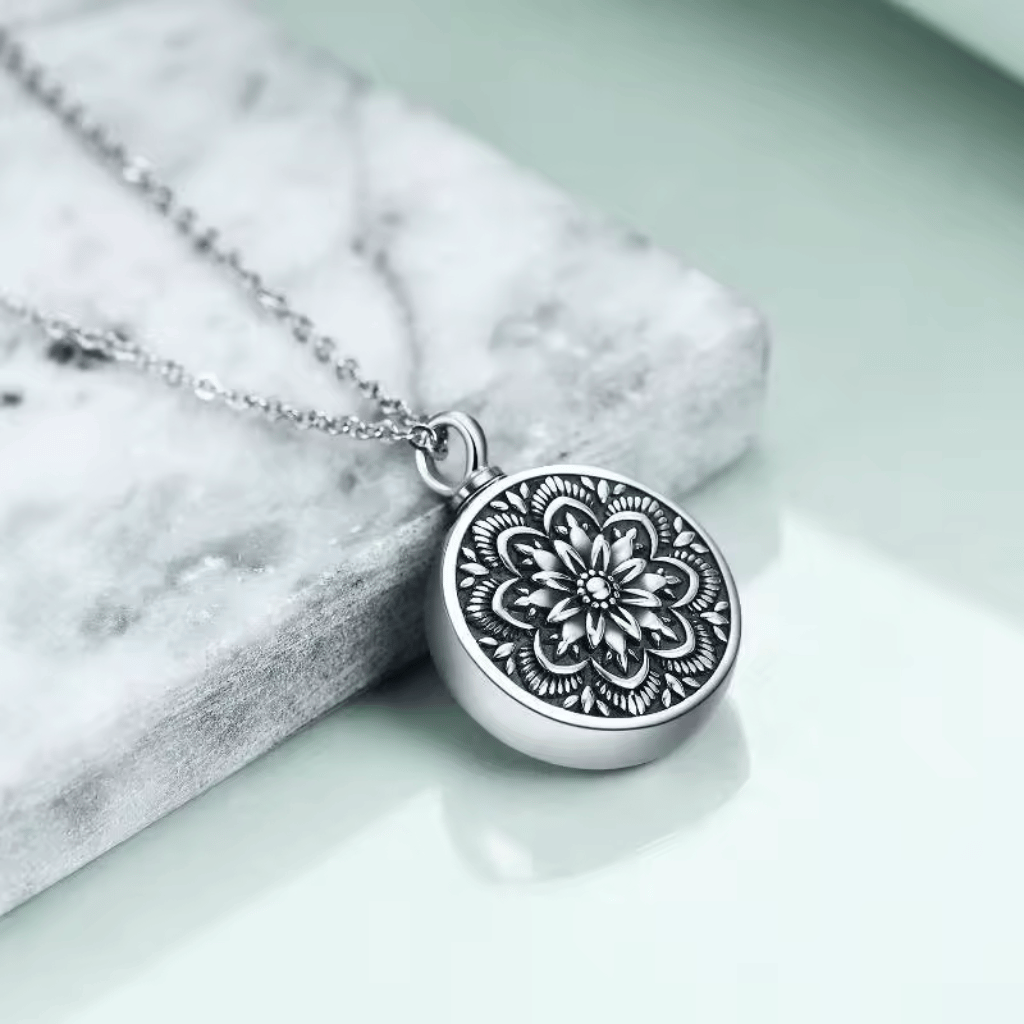 Mandala Cremation Necklace Sterling Silver